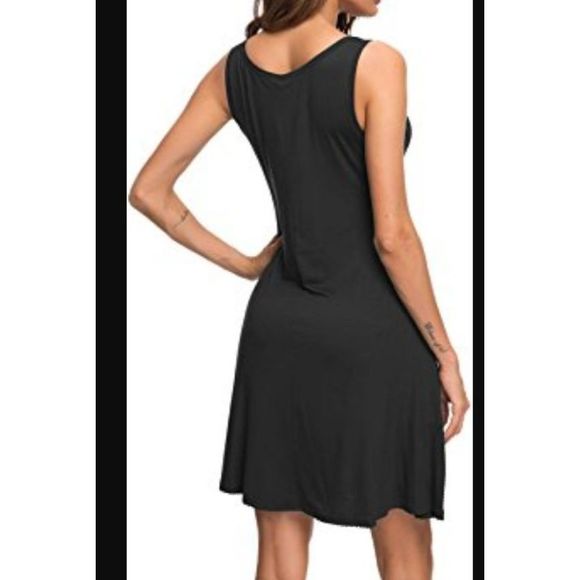 Sleeveless Pocket V Neck Casual T-Shirt Dress - Picture 4 of 4